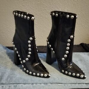 Nasty Gal Black Heeled Boots with Silver Accents